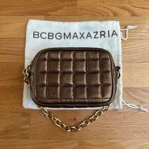 NWOT BCBG Bronze Quilted Mini Bag Evening Bag Gold Chain